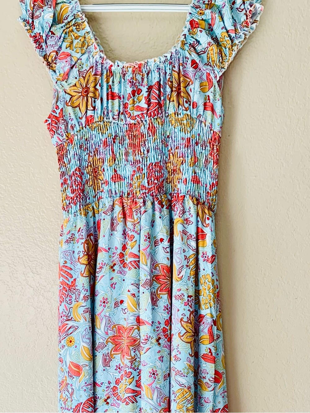MIDUO Summer Casual Floral Puff Sleeve Y2K Style Boho Smocked Maxi Dress Size M - Picture 9 of 11
